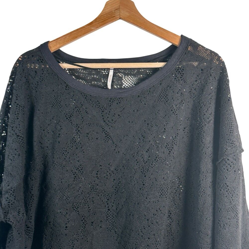 Free People Not Cold In This Black Lace Top M Soft Felted Loose Artsy Bohemian - Picture 7 of 10